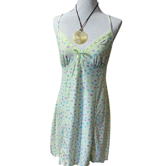 Apt. 9 Pastel Polka Dot Lace Trim Slip Dress Y2K Coquette Nightie Size L - Picture 1 of 5